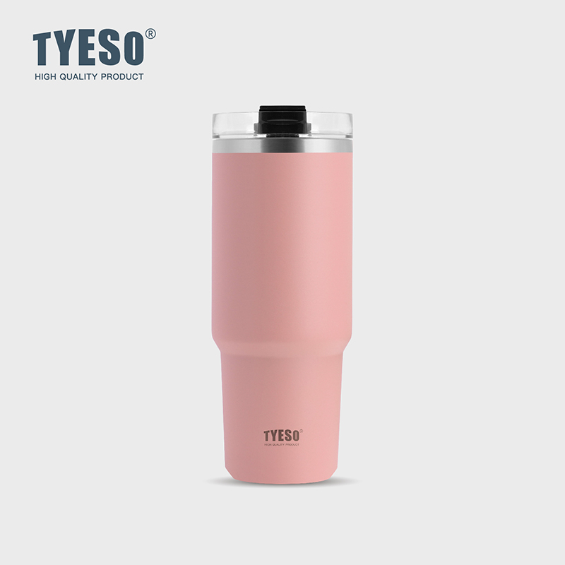 TYESO 대용량 텀블러 빨대 스텐텀블러 보냉 보온 텀블러 손잡이 고품질 900ml, 핑크 - 상품 이미지