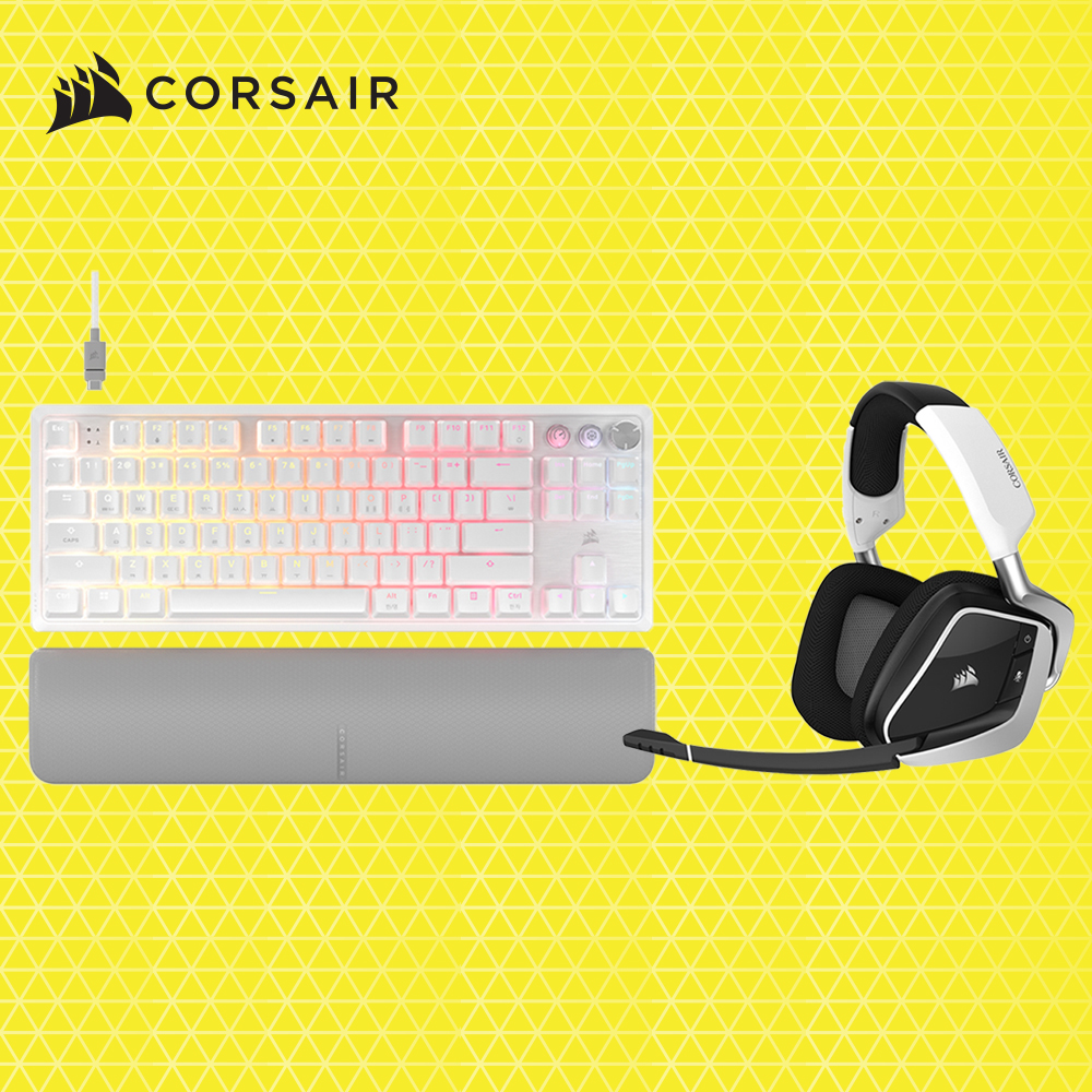 커세어 K70 PRO TKL MGX + VOID RGB ELITE 무선 게이밍 키보드 헤드셋 세트 화이트