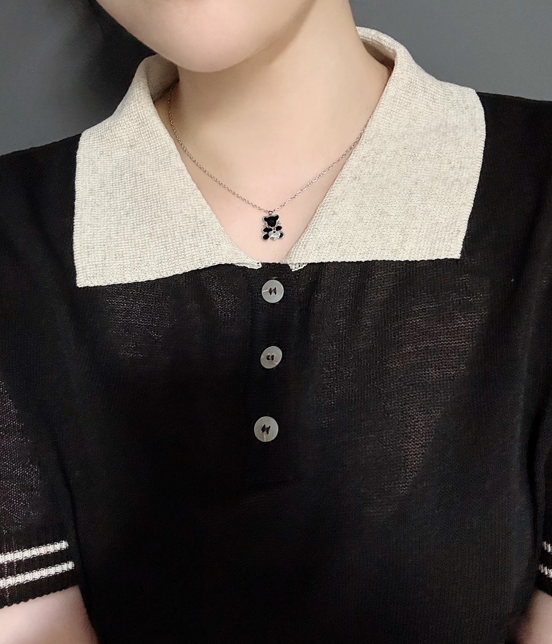 생리대 후원 기부 - 루미엘 써지컬스틸 곰돌이 러브체인 목걸이 - 상세 이미지 2