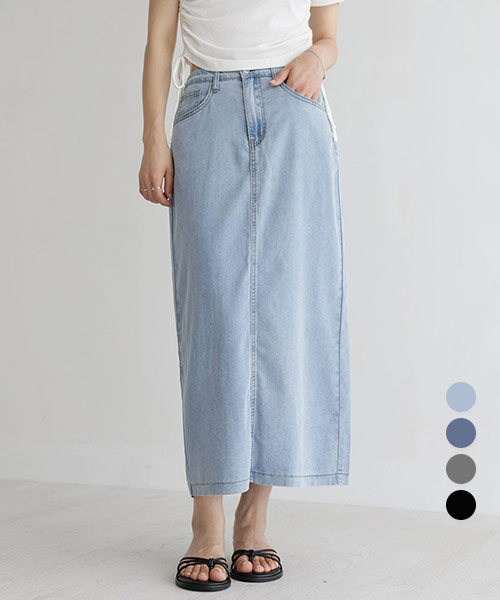 [숏/기본/~2XL] 쿨리오셀 뒷트임 데님 롱 스커트_264644 - 상세 이미지 2