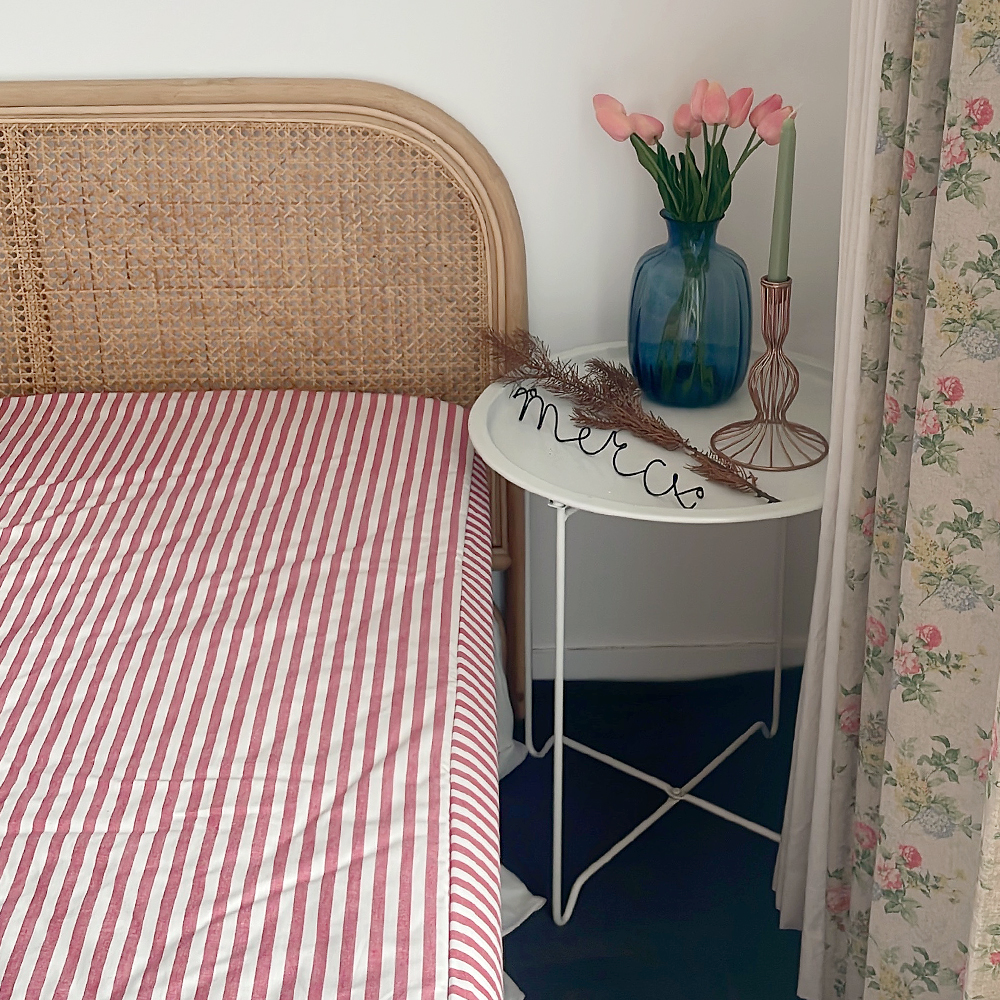 바이아미 메르시 스트라이프 매트리스커버 레드 순면 싱글 맞춤 제작