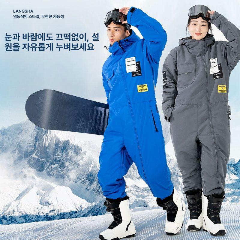 보드복 점프수트 스키복 스노우 남녀공용 방한복 겨울 일체형 검정색 - 상세 이미지 3