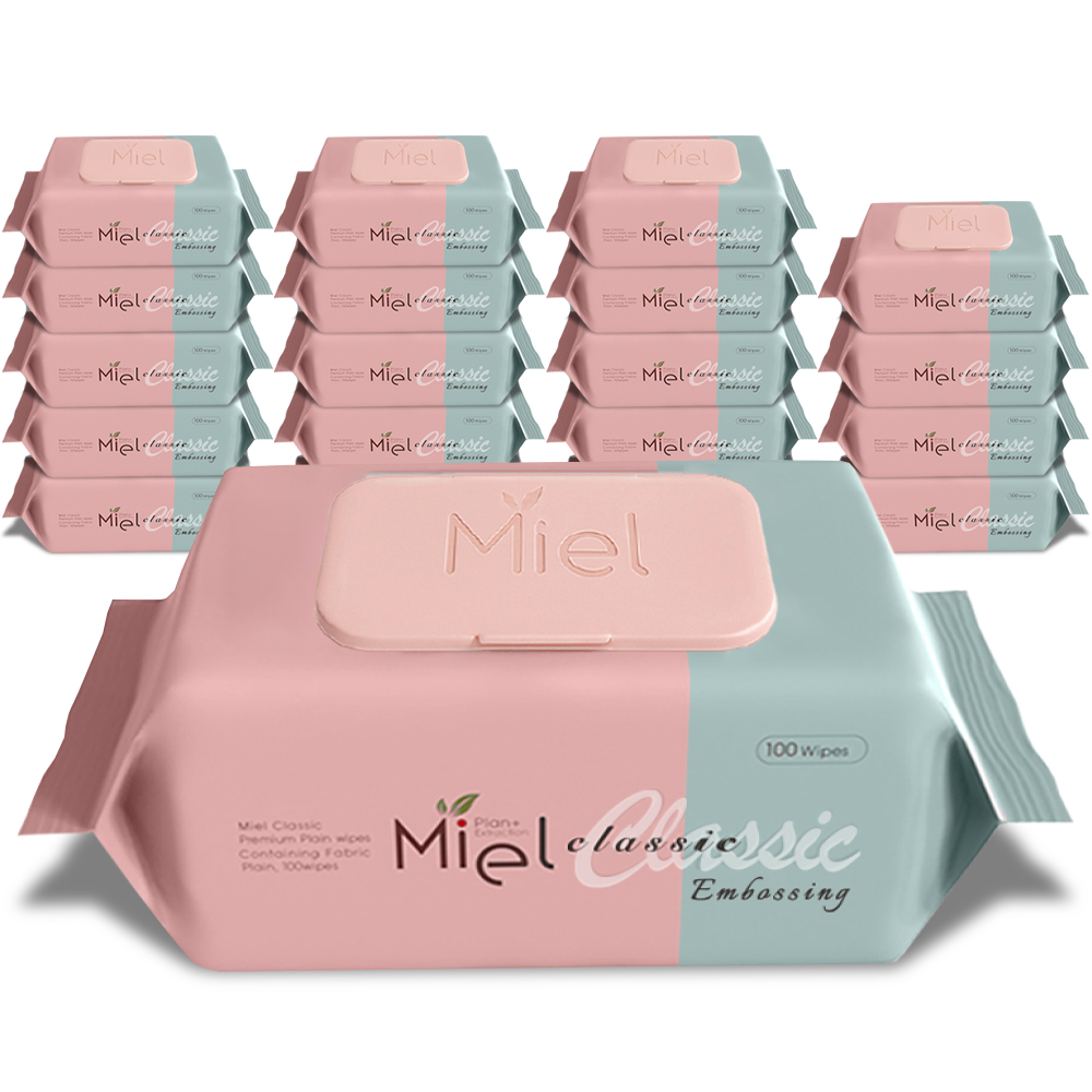 미엘 물티슈 클래식 엠보싱 캡형 100매 20팩 평량50g 저자극 안전한 순한 대용량
