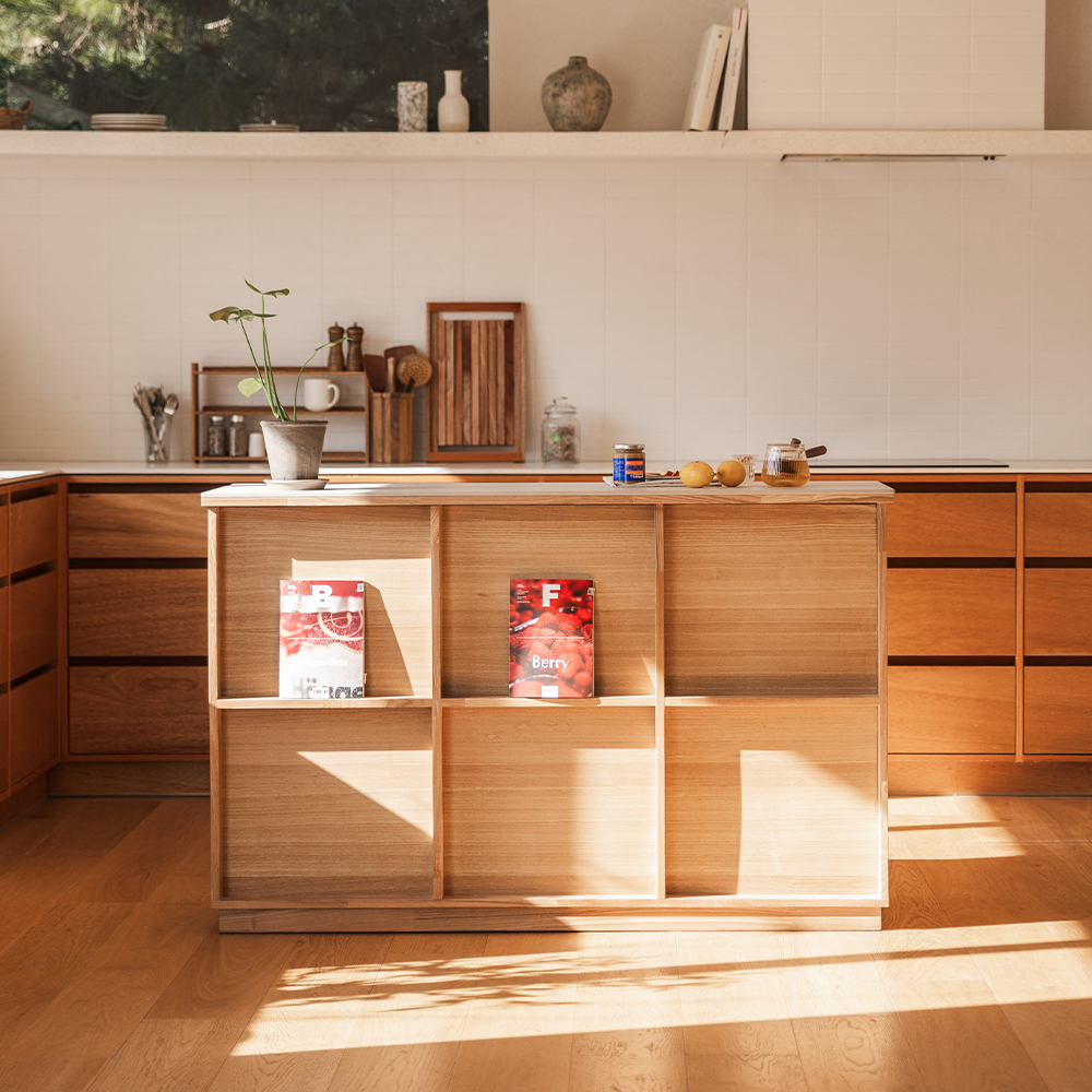 번드 유메 포세린 세라믹 원목 아일랜드 식탁 슬림형