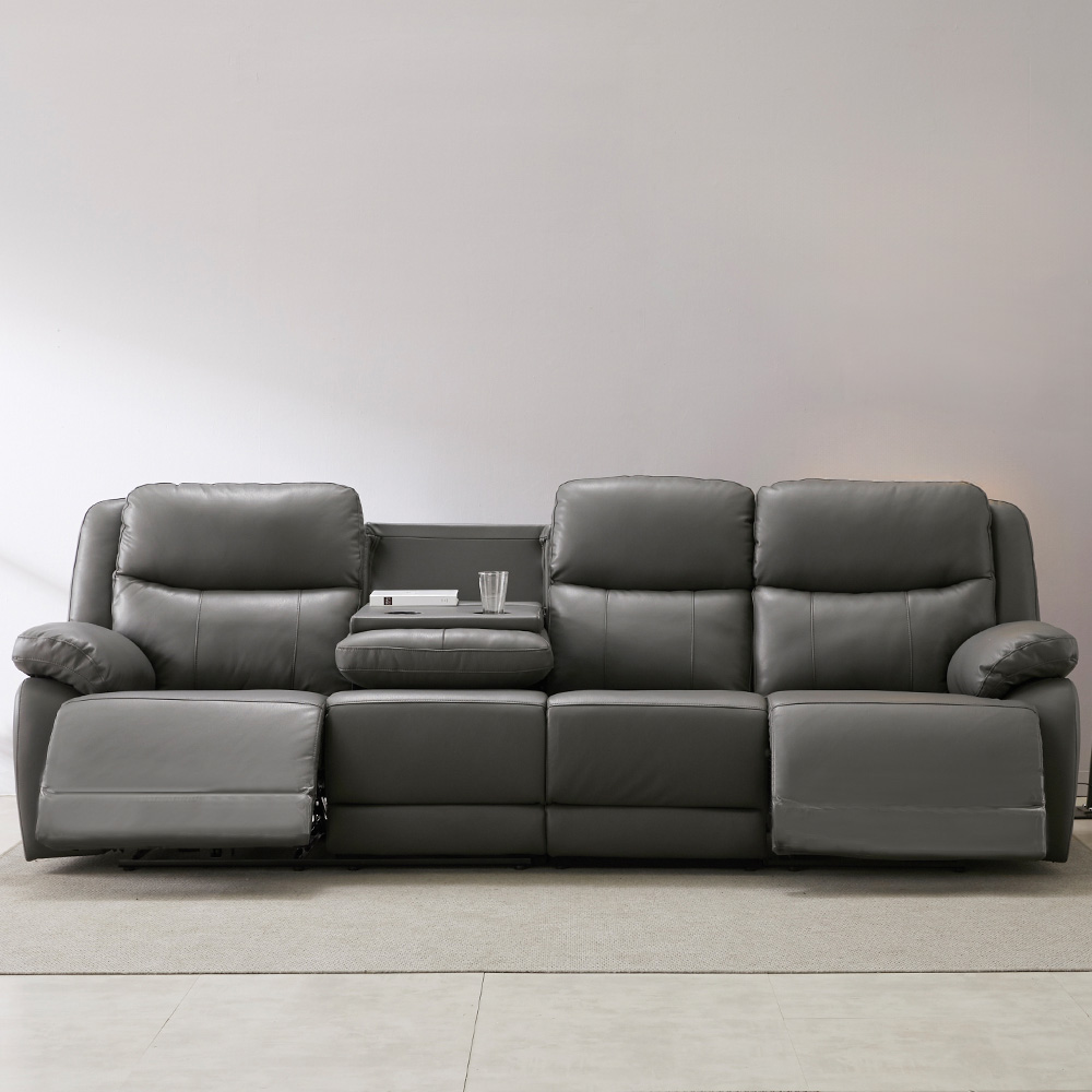 스코나 페리스 올나파 가죽 컵홀더 전동 리클라이너 소파 스툴미포함, 그레이, 4인용