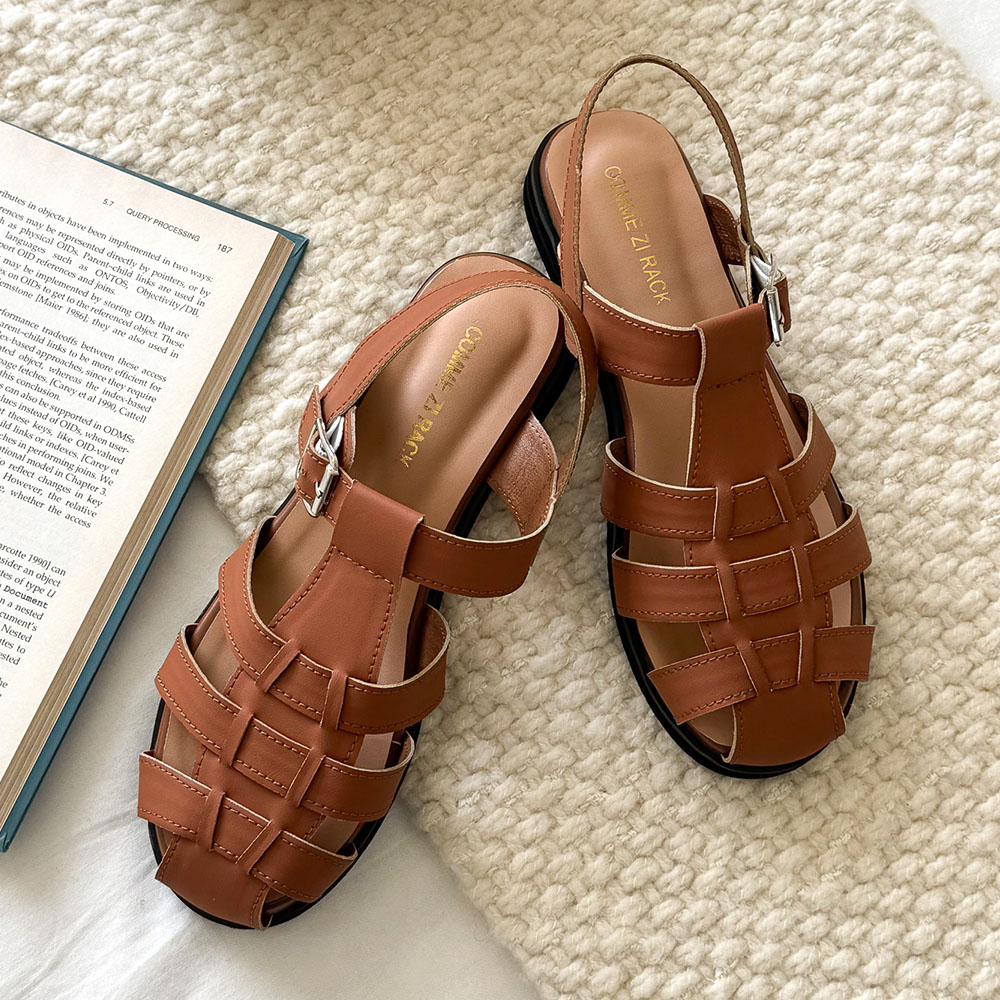 피셔맨 위빙 꼬임 플랫 스트랩 샌들 여름 발편한 여행용