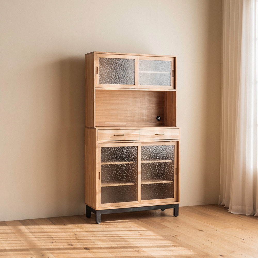 번드 유메 원목 유리 주방 팬트리 서랍 수납장 그릇장 세트 1000 - 상세 이미지 2