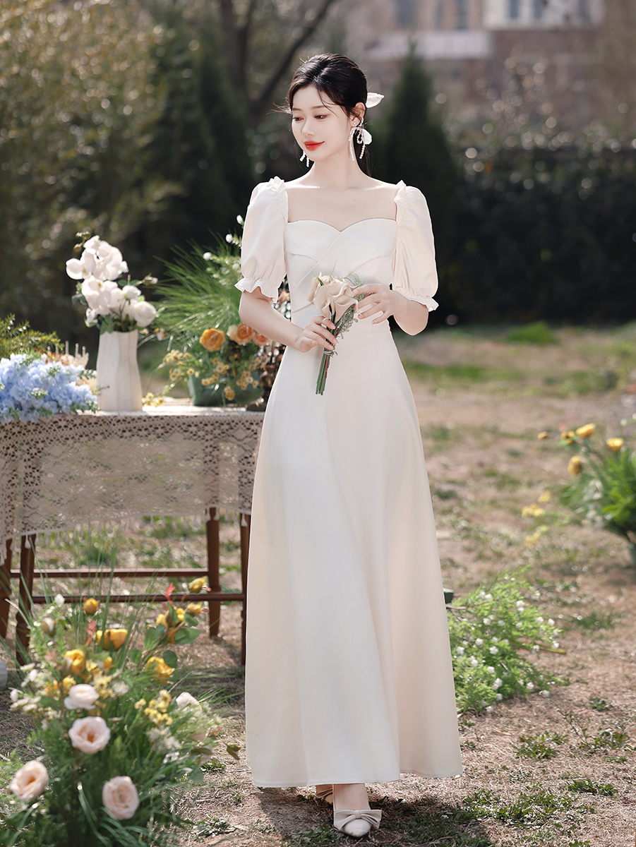 연회장원피스 연회장드레스 피로연 돌잔치 2부 파티복 셀프웨딩 상견례 예복 A 미디 기장 S - 상세 이미지 5