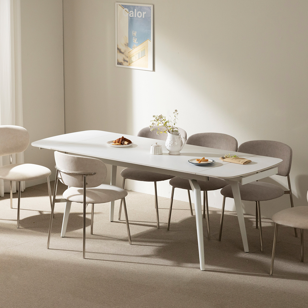 [익스텐션 테이블] 미코하임 리뉴얼 미라클 확장형 포세린 세라믹 식탁 테이블 4인 6인 8인 1400mm, 밀크화이트