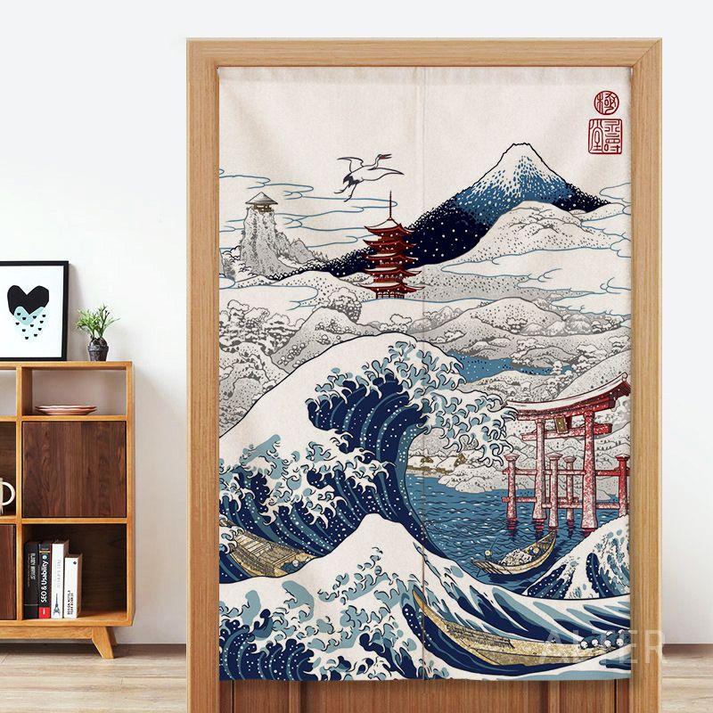 이자카야 주방 커튼 일본 파도 발 가림막 A 봉걸이형 (보관봉 포함) 80x160cm - 상세 이미지 3
