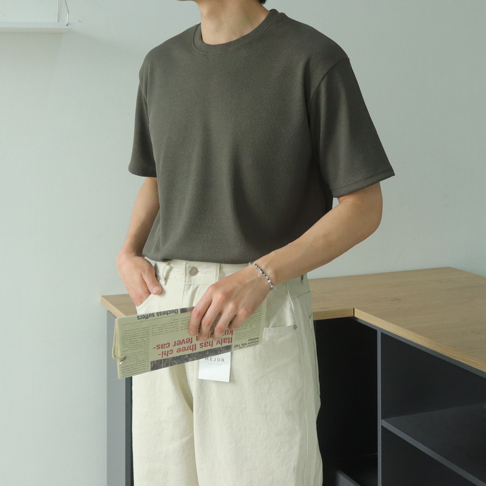 남자 반팔티 구김없는 빅사이즈 오버핏 커플 와플 반팔티