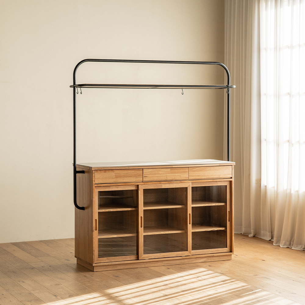 번드 유메 포세린 세라믹 원목 아일랜드 식탁 슬림형