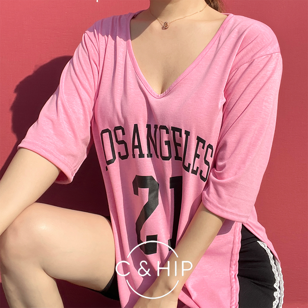 로스 반팔 트임 루즈핏 오버핏 브이넥 티셔츠 3color - 상품 이미지