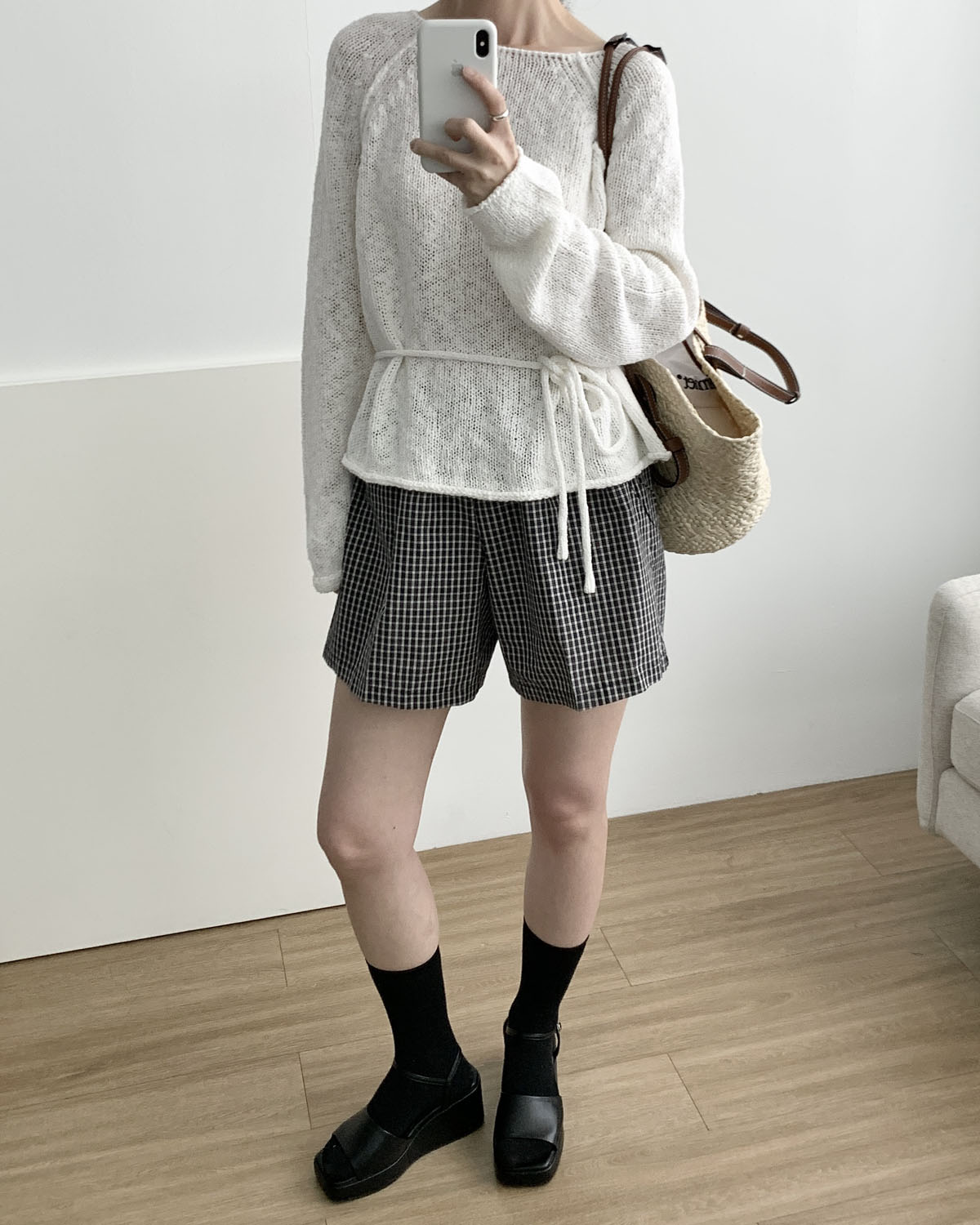 [블랙당일] 체크 밴딩숏츠 레이어드 3부 파마자 트렁크 반바지 웨어링무드 (2c) - 상세 이미지 2