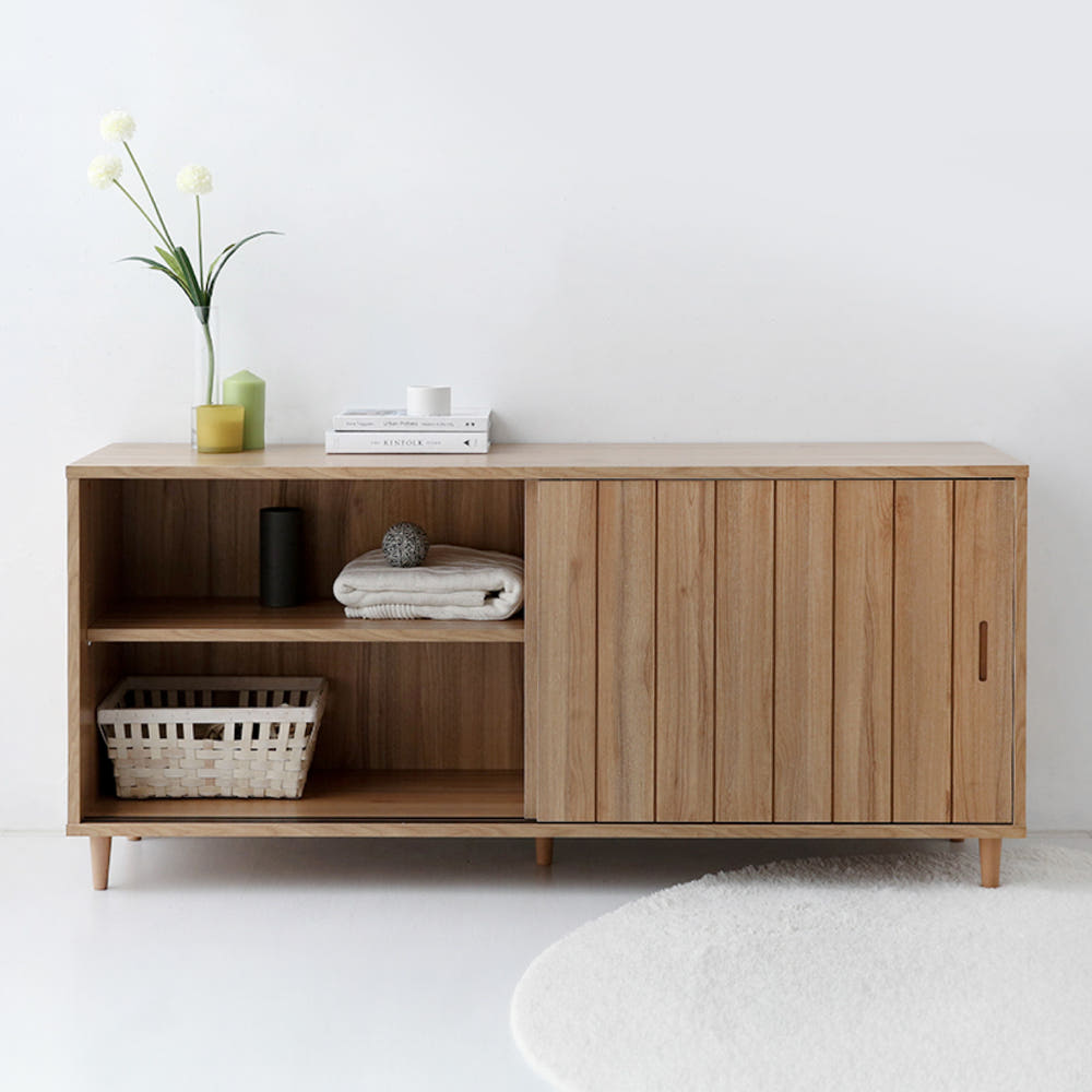 밀캄 슬라이딩 콘솔수납장 CHM71160 1600x450x710mm, 2단, 화이트파인베니어 3369.3111