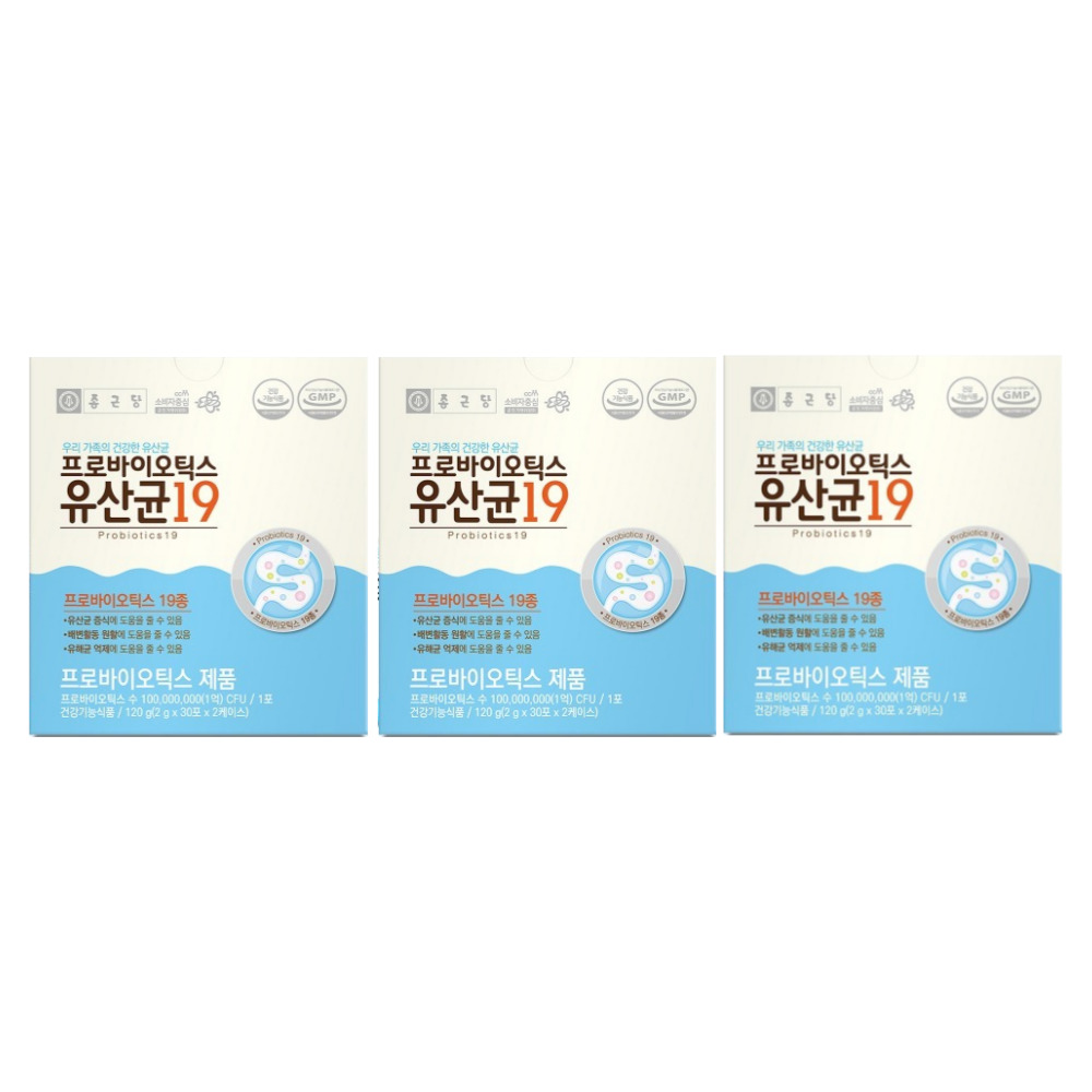 종근당 프로바이오틱스 유산균19 장 슬림 가스 방귀자주 뉴데이라이프 가루 60포, 3개 - 상품 이미지
