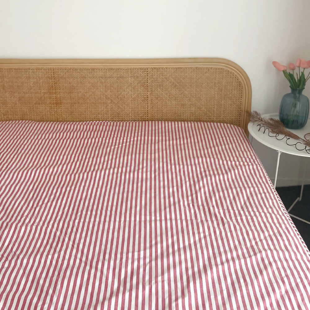 바이아미 메르시 스트라이프 매트리스커버 레드 순면 킹 라지킹 패밀리사이즈 맞춤제작