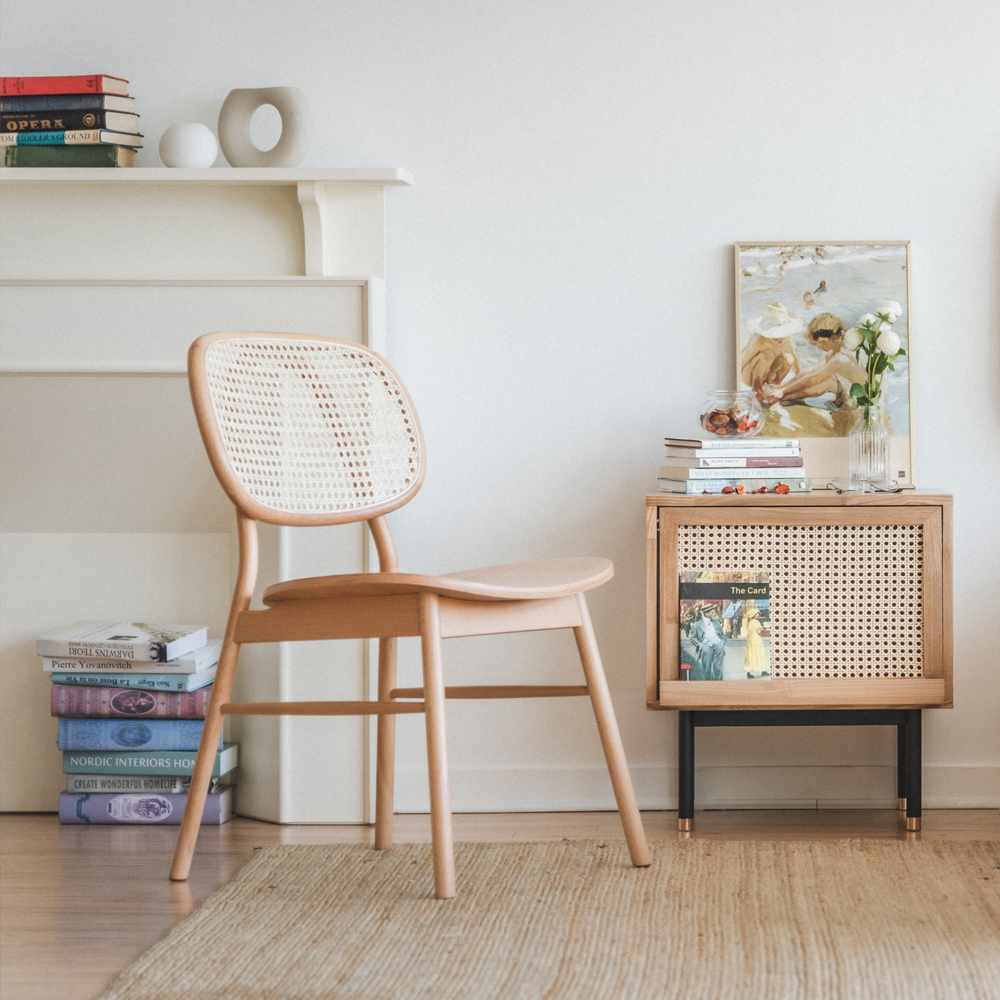 번드 비스트로 라탄 원목 식탁 의자 내추럴