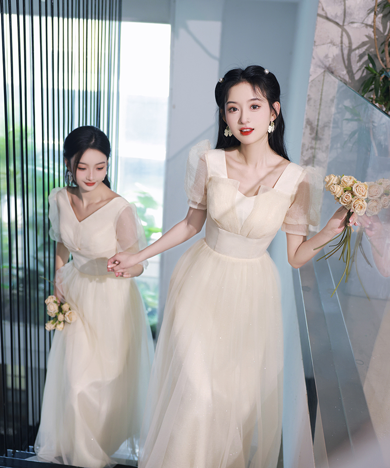 연회장원피스 연회장드레스 피로연 돌잔치 2부 파티복 셀프웨딩 상견례 예복 A 미디 기장 S 이미지 8