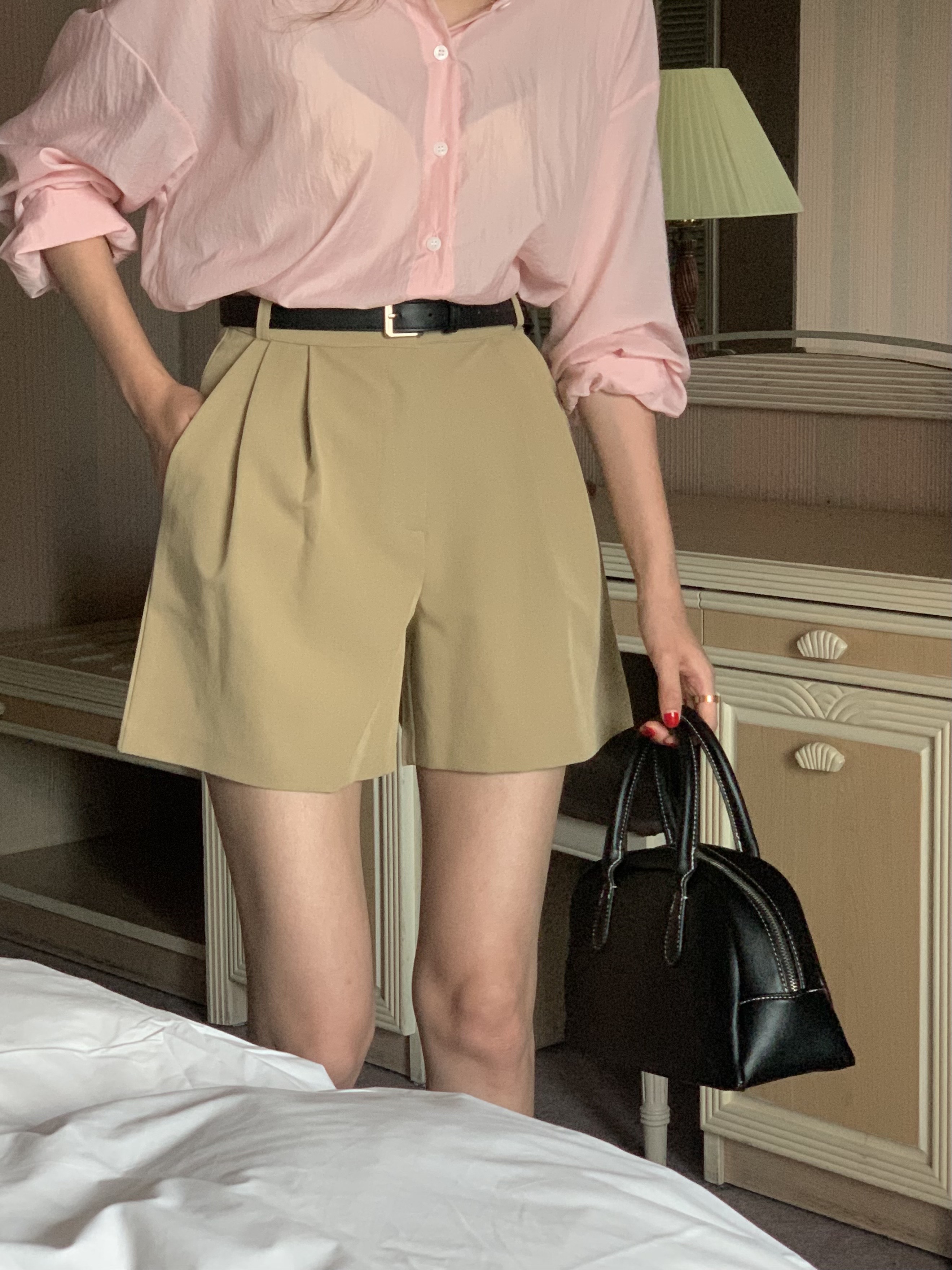 스칸 여성 핀턱 3부 반바지 하객룩 와이드핏 버뮤다 - 상세 이미지 3