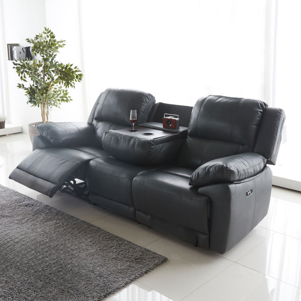 스코나 생트마리 이태리 천연 면피가죽 리클라이너 소파 스툴미포함, 진네이비머드, 3인용