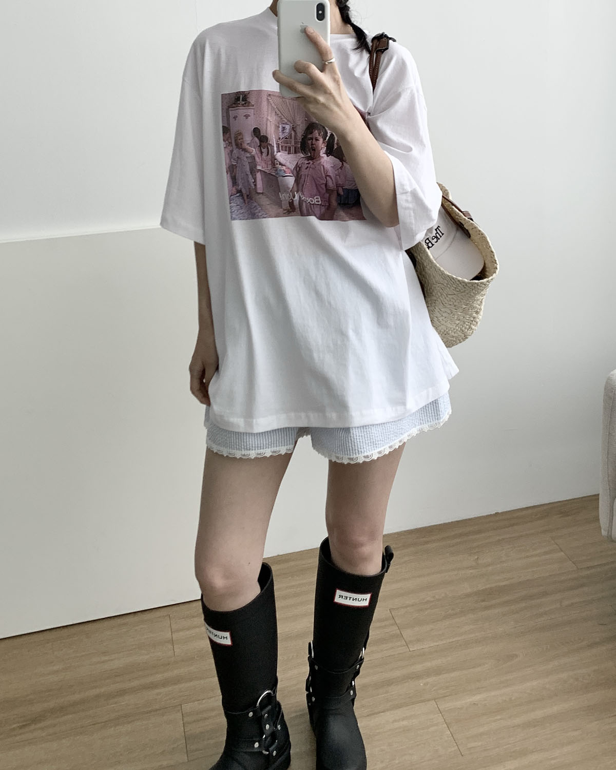 아웃핏 지지미 팬츠 레이스 3부 숏 레이어드 시어서커반바지 (블루) 이미지 4