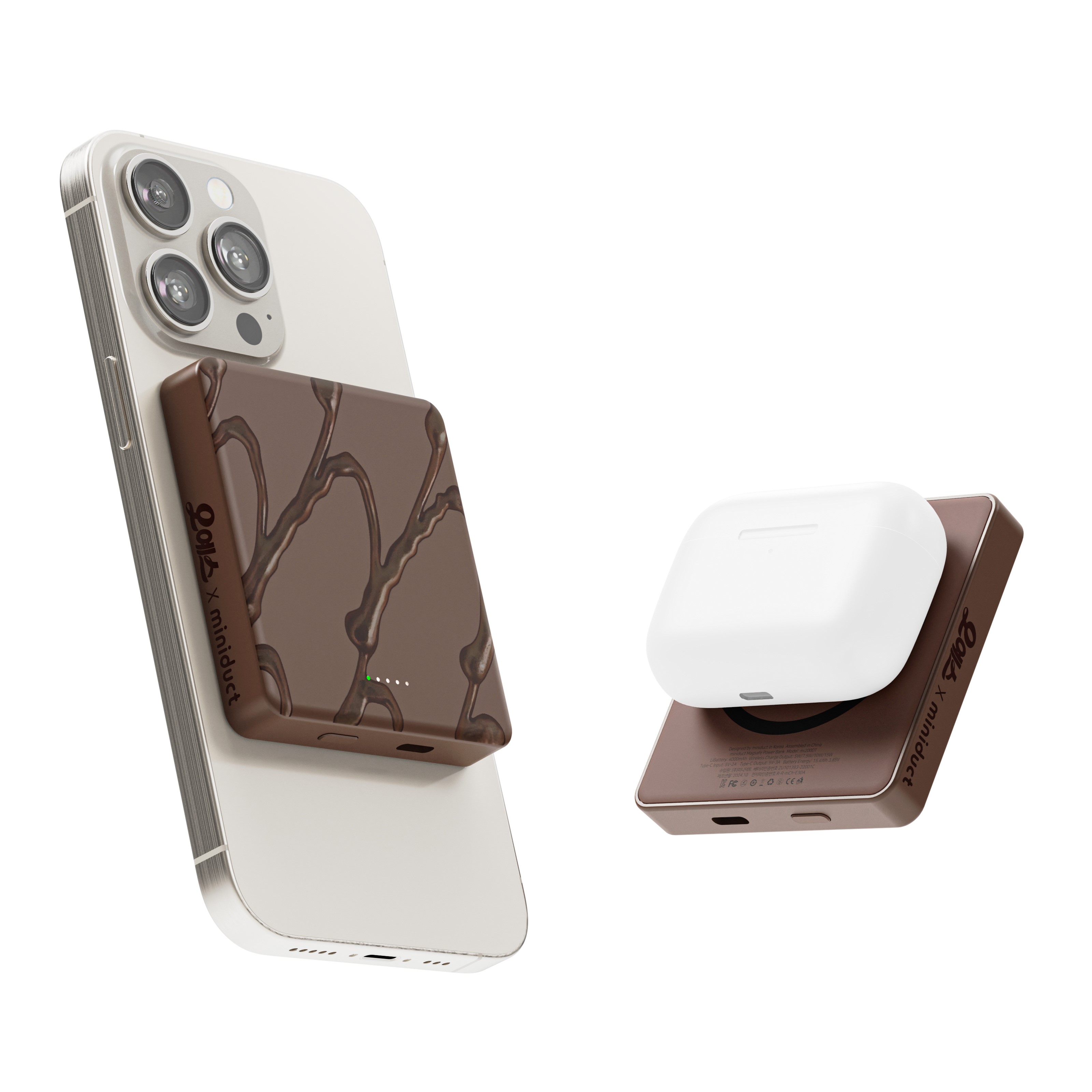 미니덕트 오예스 맥세이프 보조배터리 8000mAh, 초코브라운