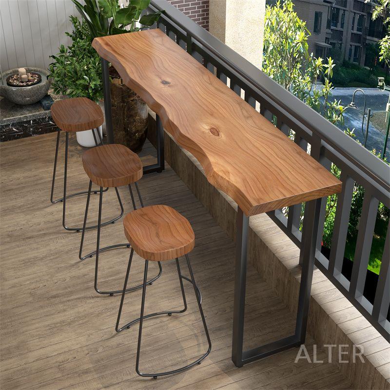 좁고긴 테이블 원목 술집 카페 창가 베란다 슬림 바 폭좁은 140x45x105cm두께 5cm - 상세 이미지 5