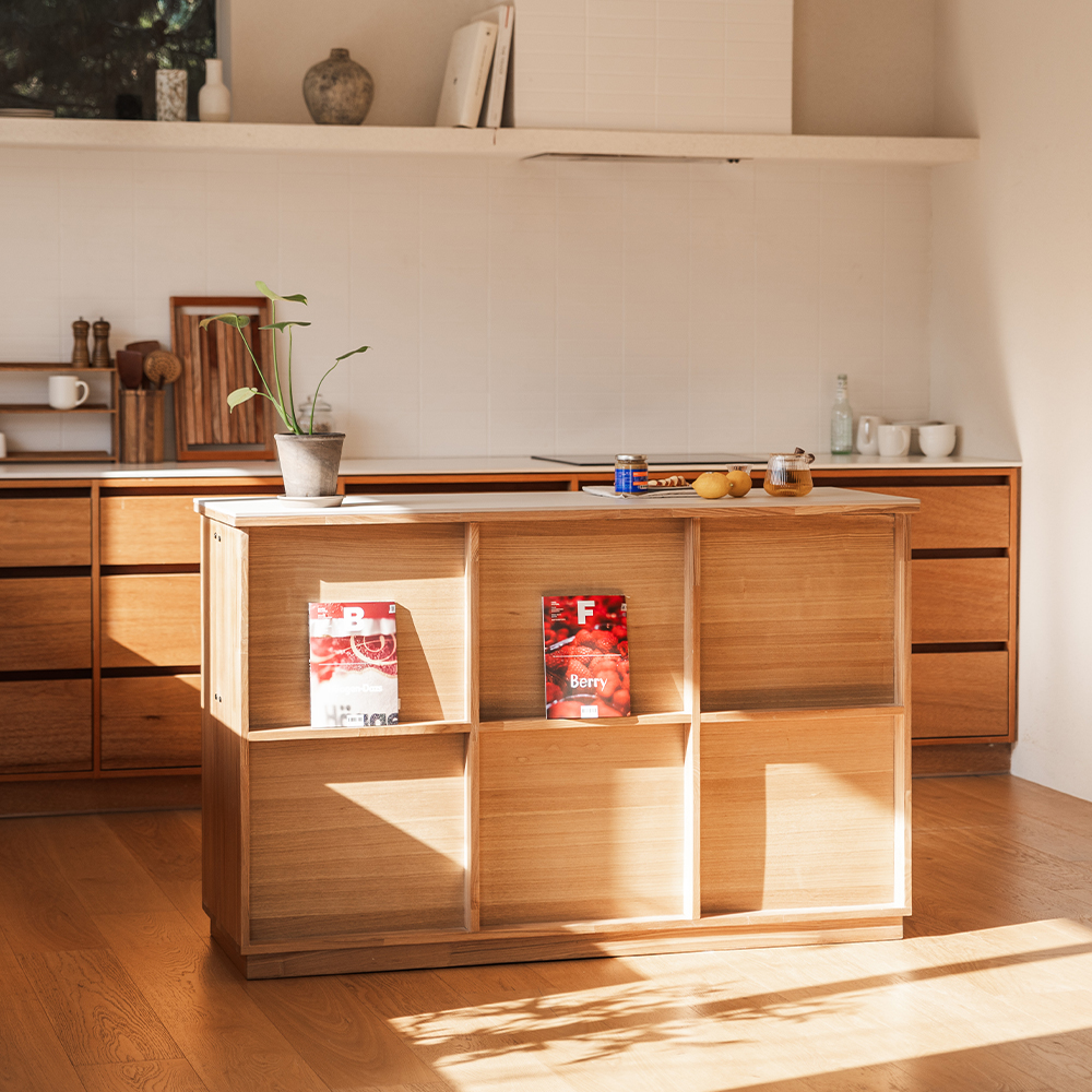 번드 유메 포세린 세라믹 원목 아일랜드 식탁 슬림형