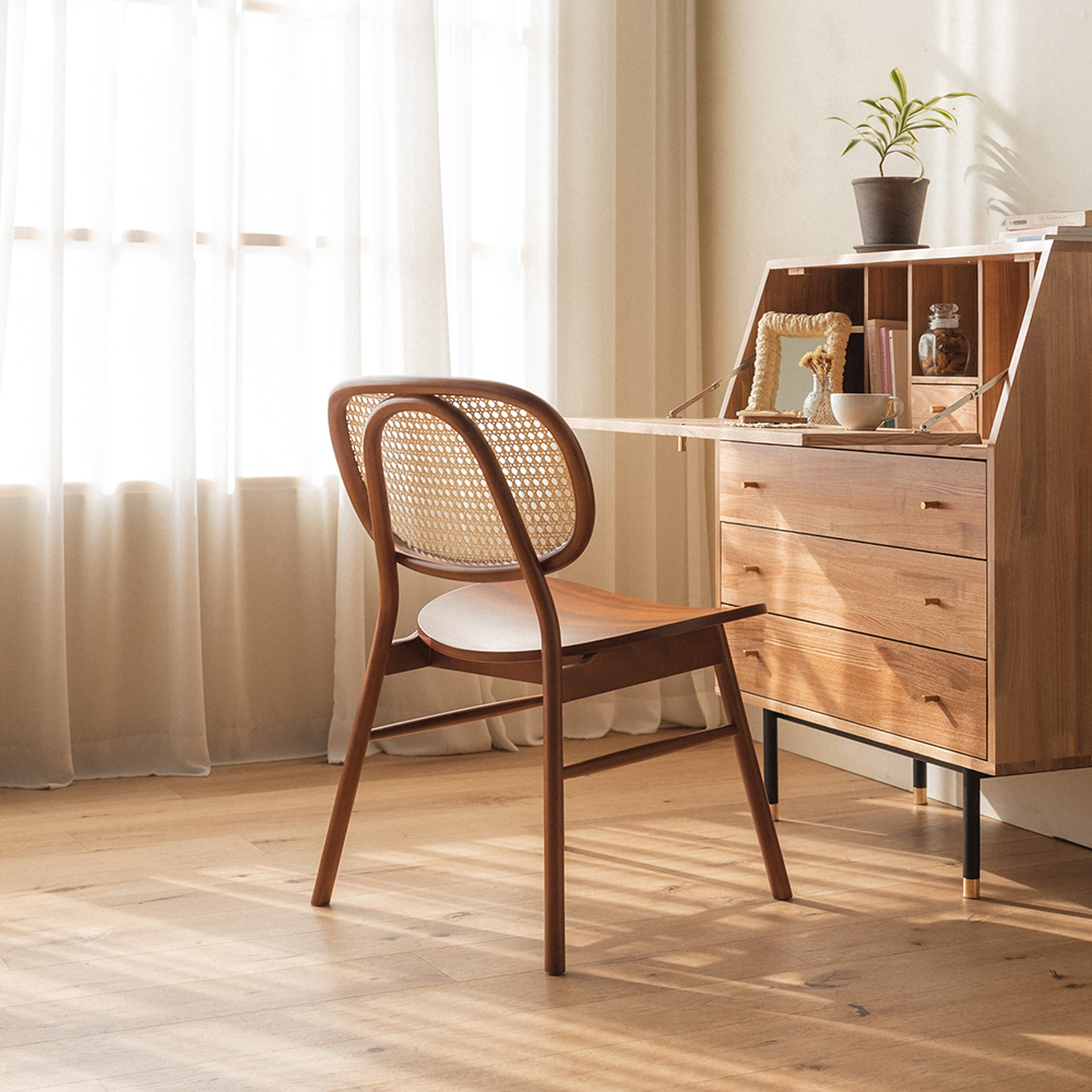 번드 비스트로 라탄 원목 식탁 의자 월넛