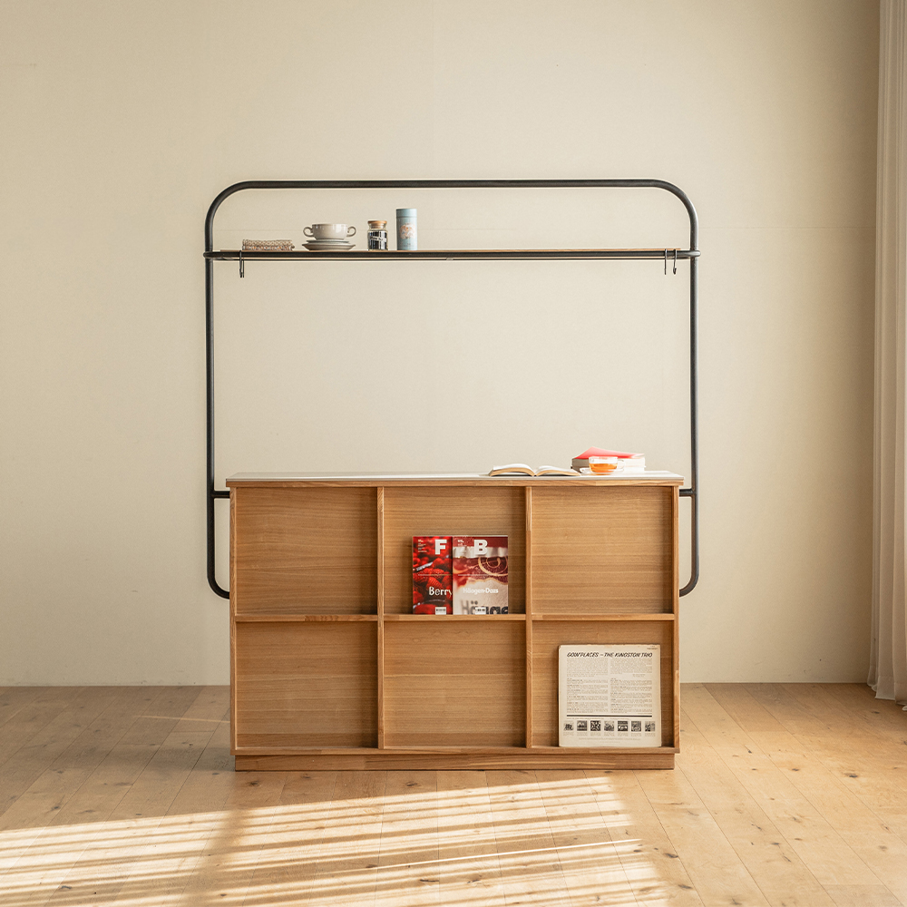 번드 유메 포세린 세라믹 원목 아일랜드 식탁 슬림형