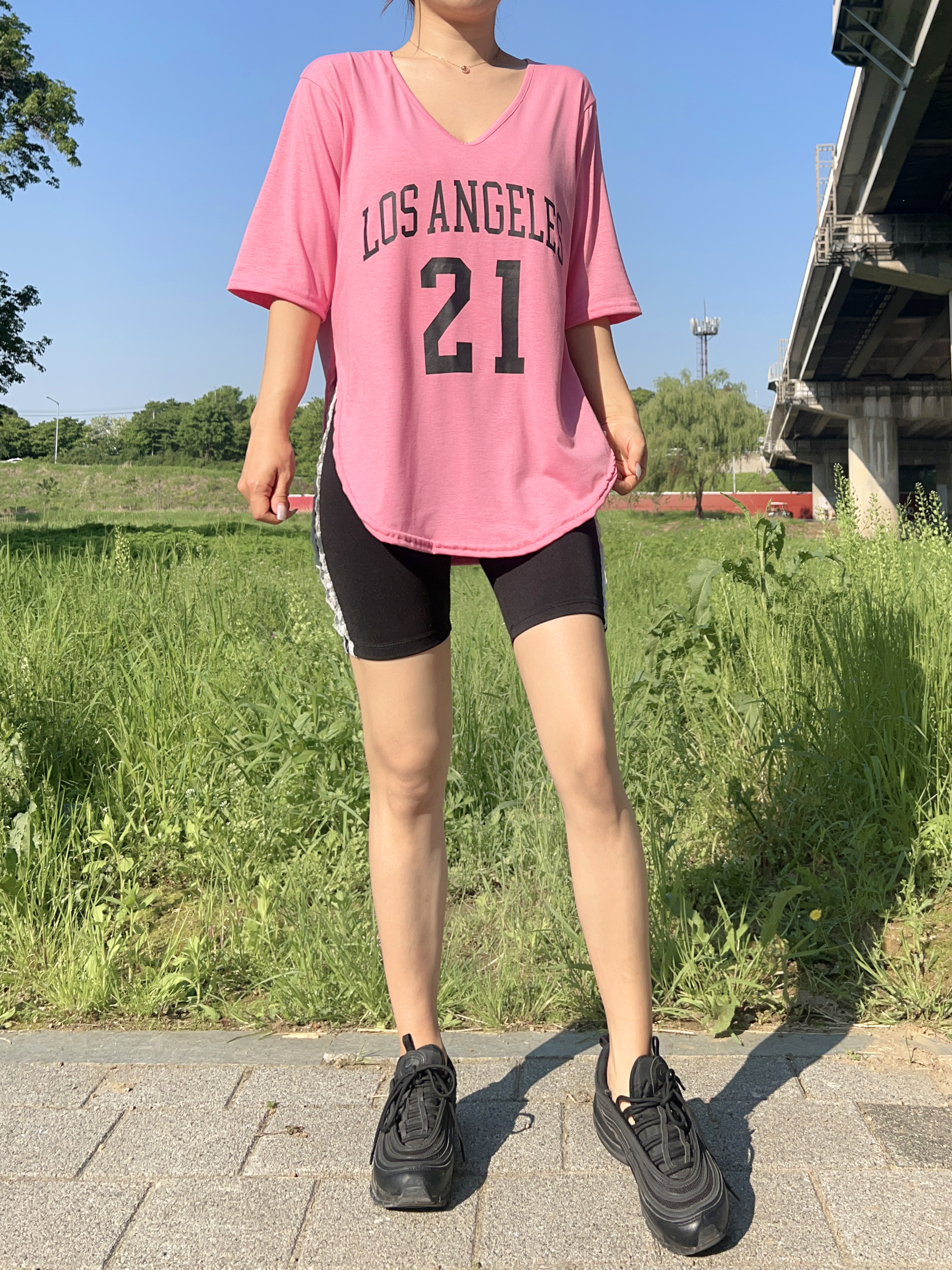 로스 반팔 트임 루즈핏 오버핏 브이넥 티셔츠 3color - 상세 이미지 3