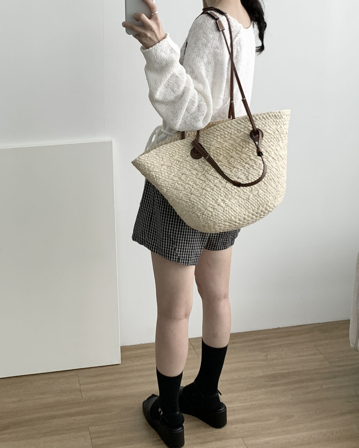 [블랙당일] 체크 밴딩숏츠 레이어드 3부 파마자 트렁크 반바지 웨어링무드 (2c) - 상세 이미지 4