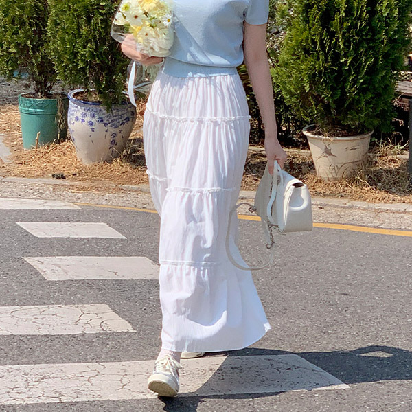 달링 캉캉 프릴 플레어 롱 밴딩 스커트 sk7272