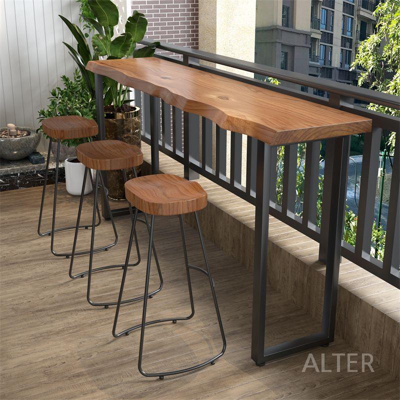 좁고긴 테이블 원목 술집 카페 창가 베란다 슬림 바 폭좁은 140x45x105cm두께 5cm - 상세 이미지 4