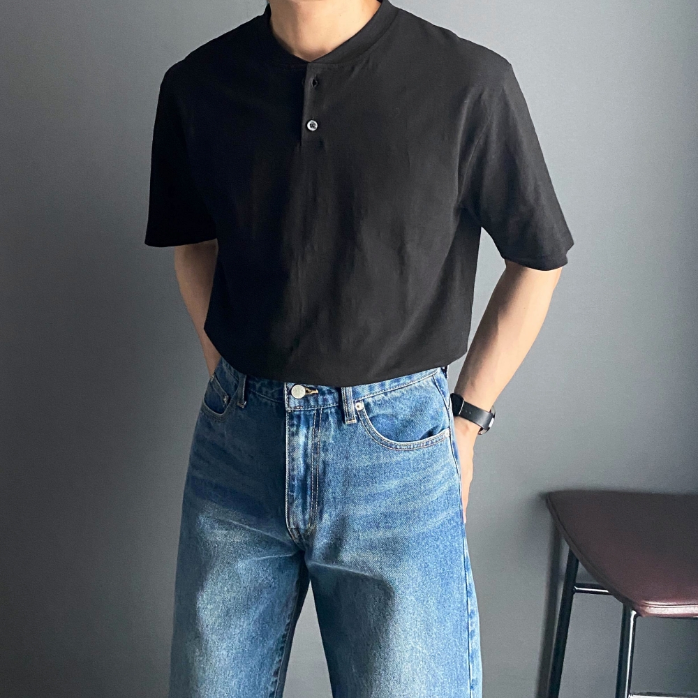 헨리넥반팔 남자반팔티셔츠 흰색면티 어깨넓어보이는 목안늘어나는 - 상세 이미지 2