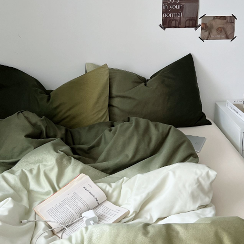 침구세트 이불 베게커버 이불커버 침대시트 그라데이션 순면 그라데이션-기포 그린