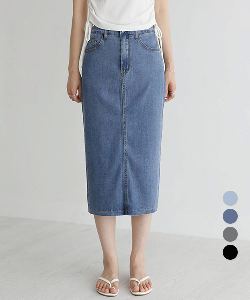 [숏/기본/~2XL] 쿨리오셀 뒷트임 데님 롱 스커트_264644 - 상세 이미지 3