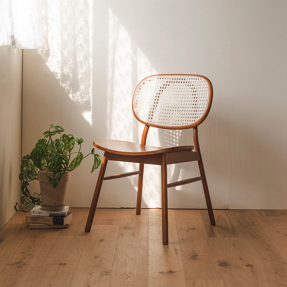번드 비스트로 라탄 원목 식탁 의자 월넛