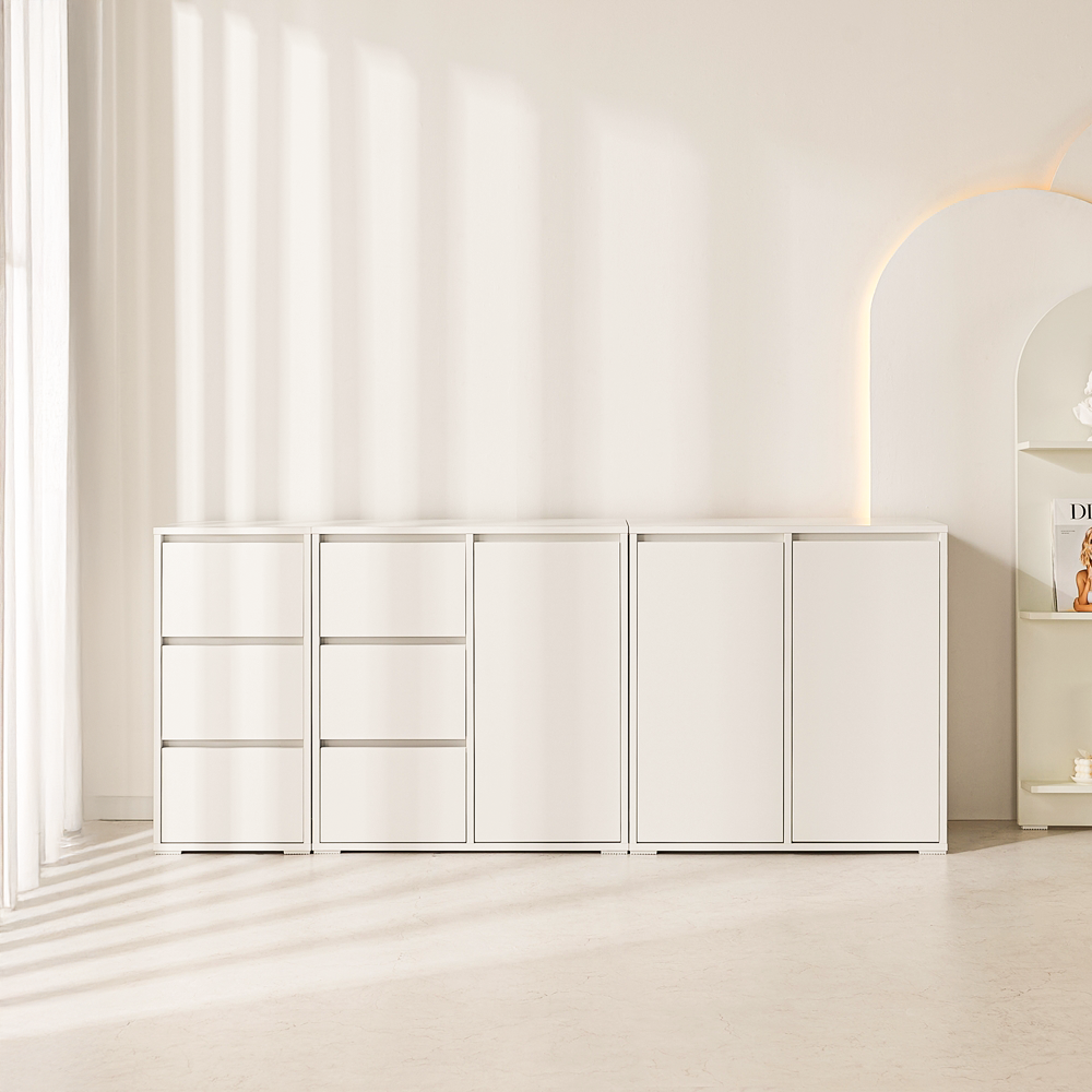 무드인 거실모듈 서랍형 침대옆 LP 옷 높은 안방 수납장 800x400x825mm, 3단, 화이트