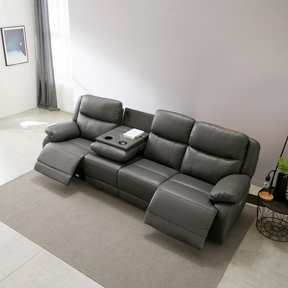 스코나 페리스 올나파 가죽 컵홀더 전동 리클라이너 소파 스툴미포함, 그레이, 4인용