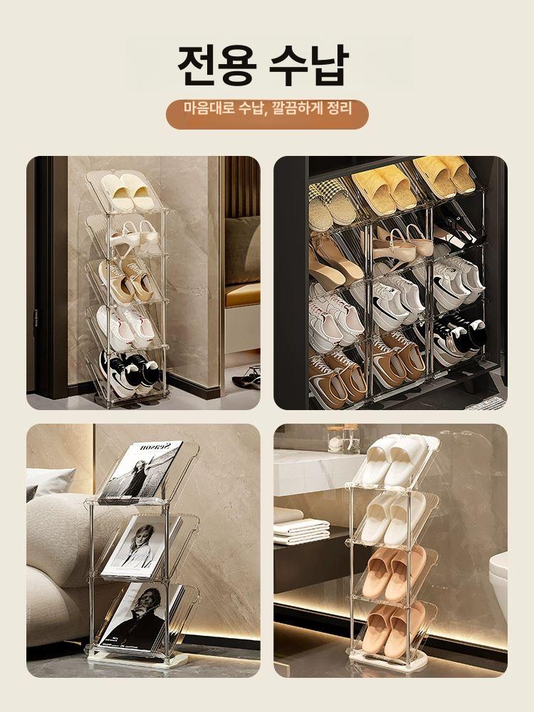 신발정리대 현관 좁은 틈새 선반 이중층 수납 신발장 트레이 7.투명 2층 42x28 - 상세 이미지 4