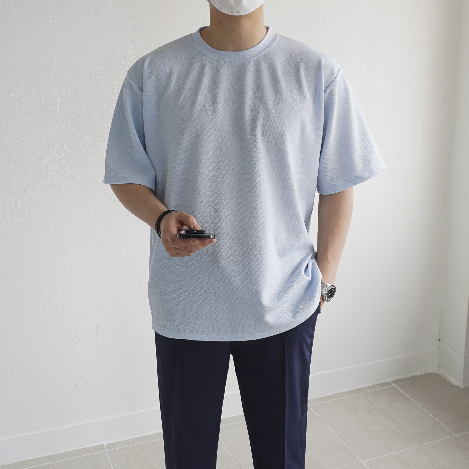 1+1 남자 링클프리 구김없는 아이스 라운드 머슬핏 루즈핏 반팔티셔츠 8color 이미지 8