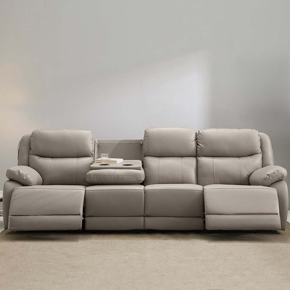 스코나 페리스 올나파 가죽 컵홀더 전동 리클라이너 소파 스툴미포함, 다크베이지, 4인용