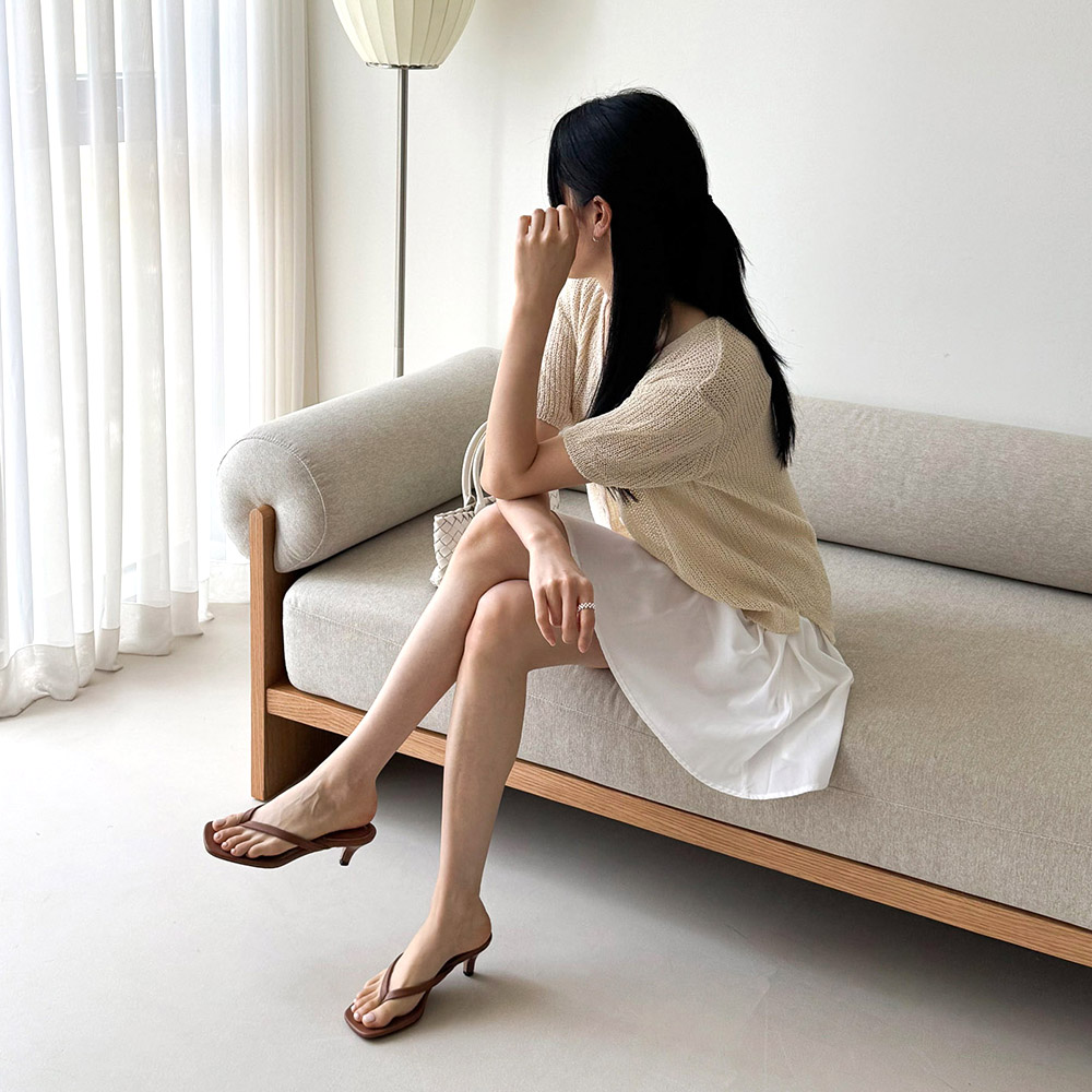 쪼리 힐 스퀘어 뮬 슬리퍼 샌들 구두 이미지 3