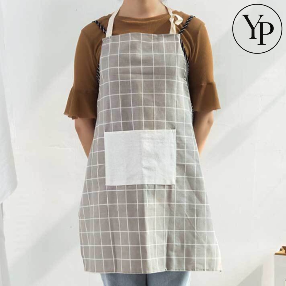 체크 앞치마 카페 공방 어린이집 선생님 미용실 작업복 면 린넨 북유럽풍 앞가리개