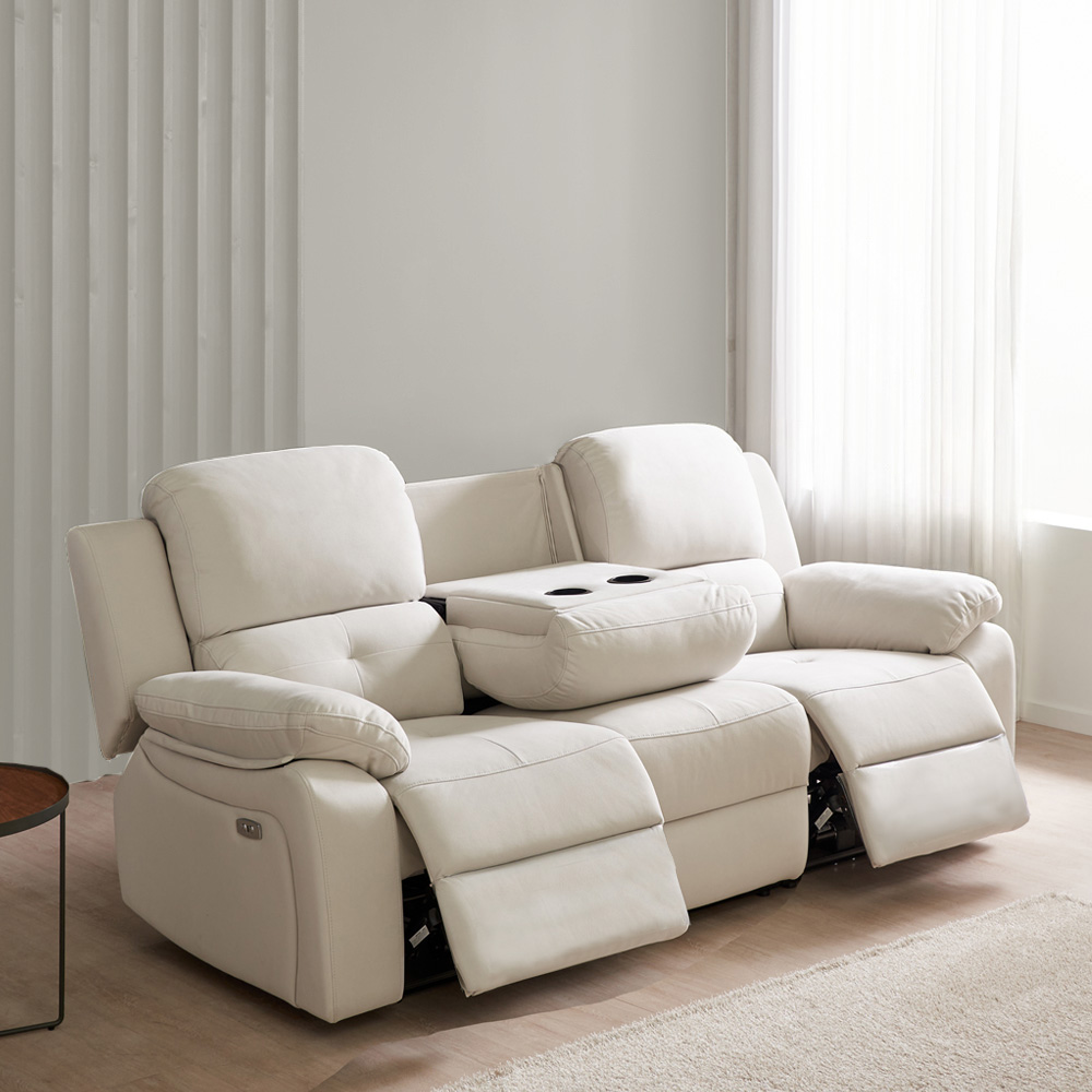 스코나 마넌트 아쿠아텍스 패브릭 전동 리클라이너 소파 스툴미포함, 크림베이지, 3인용