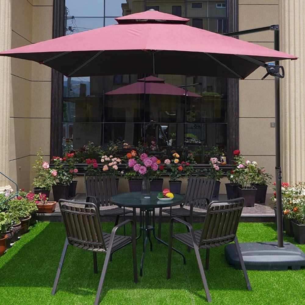 대형파라솔 각도기 감성 도르래 코스트코 받침대철제형 꺾임각도조절 2.5m 이중지붕 물통포함