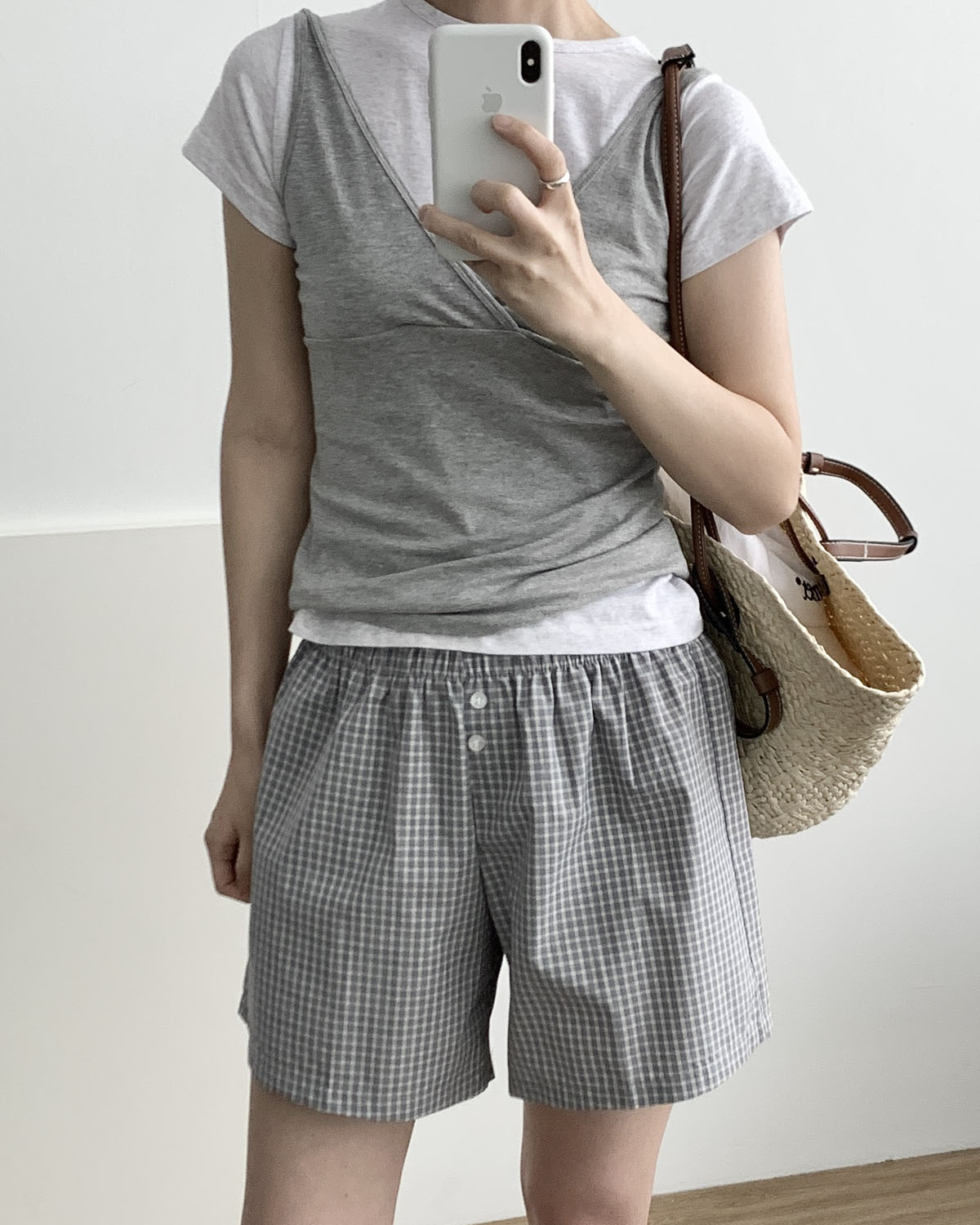 [블랙당일] 체크 밴딩숏츠 레이어드 3부 파마자 트렁크 반바지 웨어링무드 (2c) 이미지 7