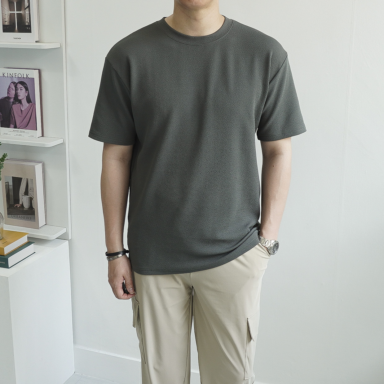 1+1 남자 링클프리 구김없는 아이스 라운드 머슬핏 루즈핏 반팔티셔츠 8color - 상세 이미지 5